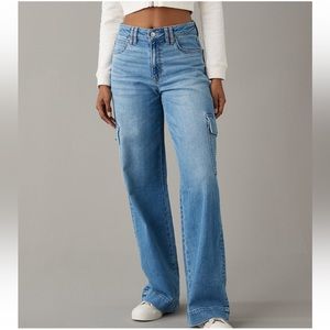 AE dreamy drape super high-waisted, wide leg, cargo baggy wide leg jean 10/L